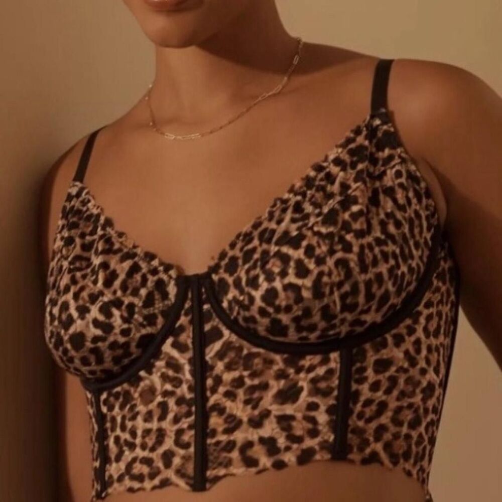 Anthropologie Giselle Lace Bustier Leopard Print Corset Top Sz S